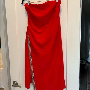 Elegant Red Strapless Dress with Silver Rhinestone Accent Size Large